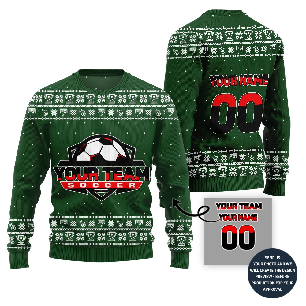 Custom Soccer Team Name Ugly Christmas Sweater