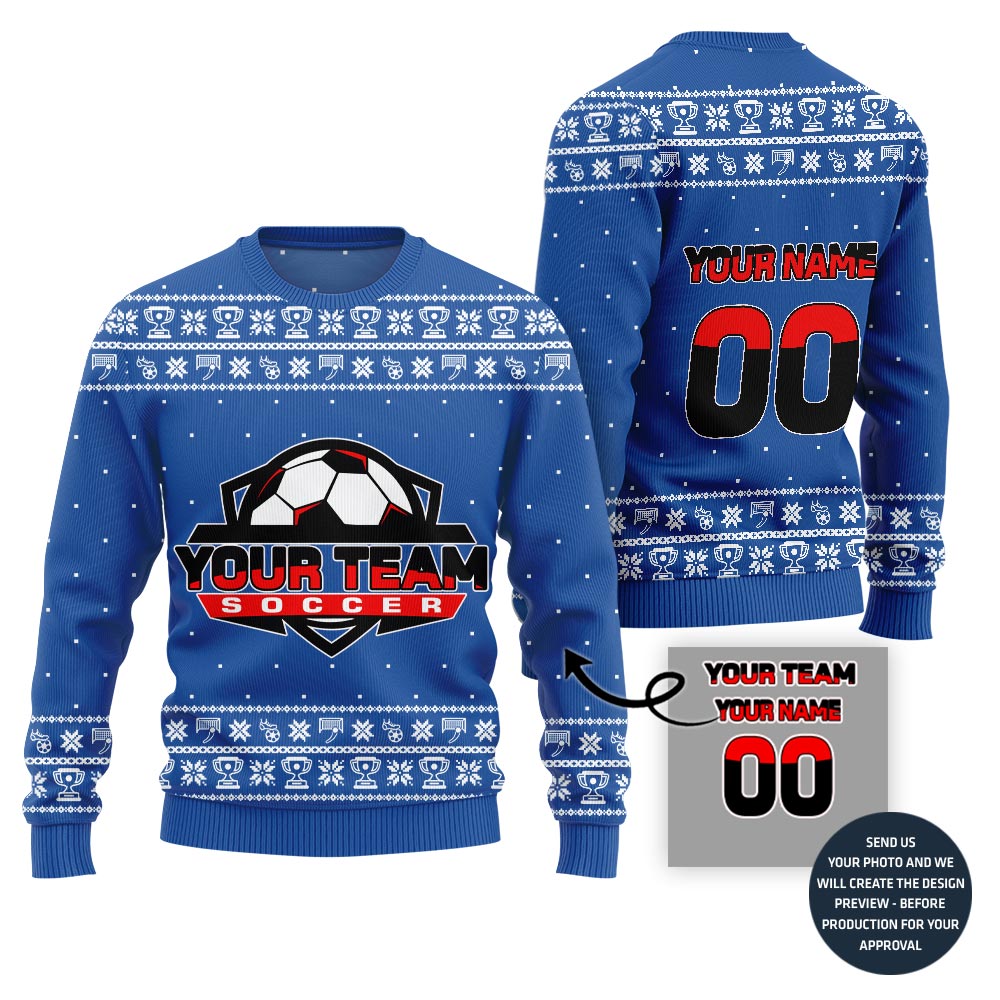 Custom Soccer Team Name Ugly Christmas Sweater
