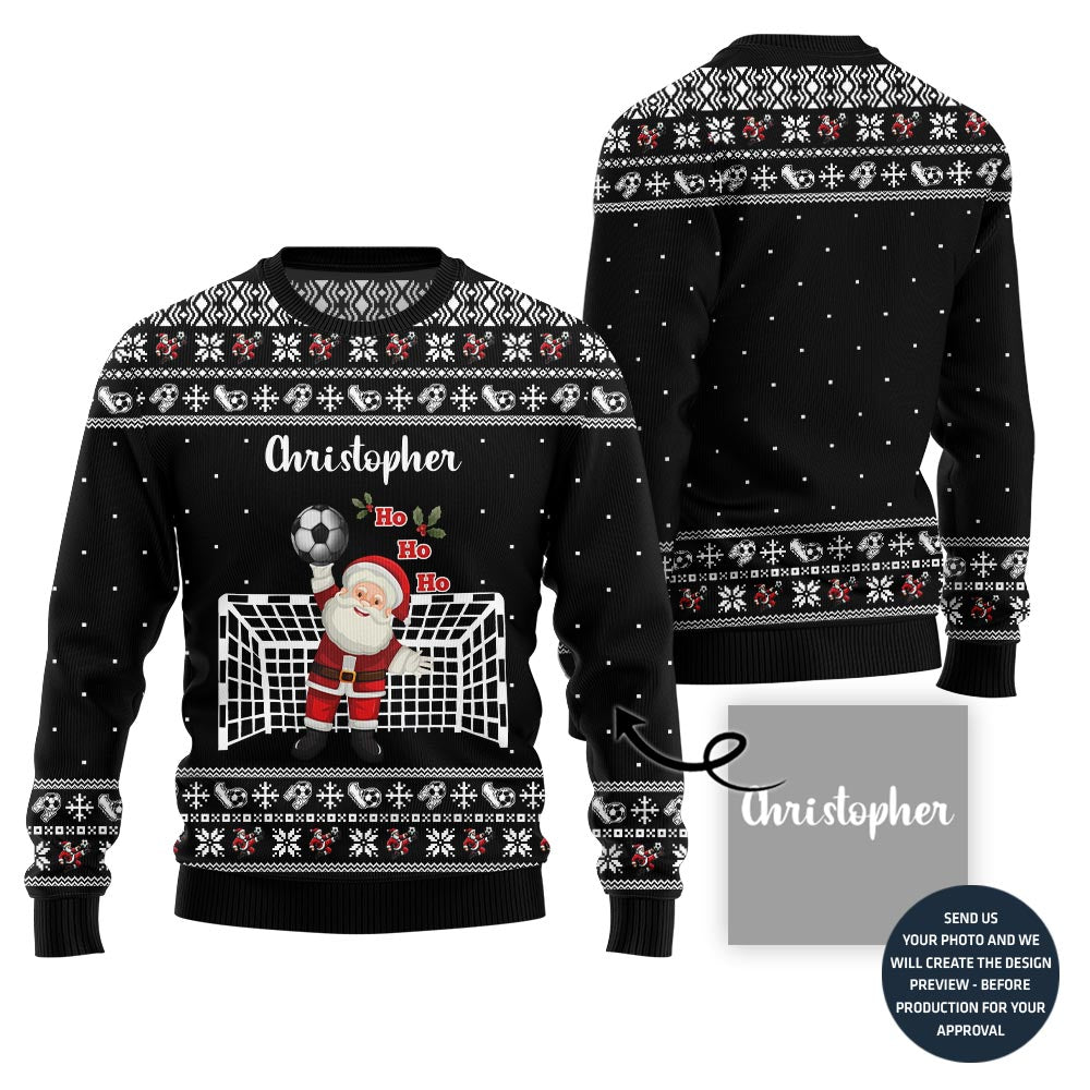 Custom Soccer Ugly Christmas Sweater With Santa