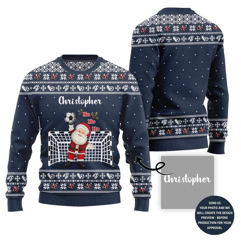 Custom Soccer Ugly Christmas Sweater With Santa