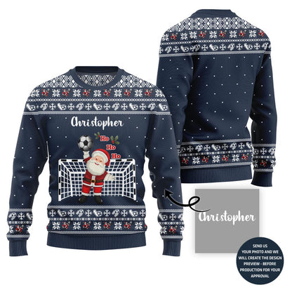 Custom Soccer Ugly Christmas Sweater With Santa