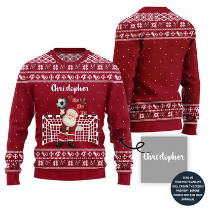 Custom Soccer Ugly Christmas Sweater With Santa