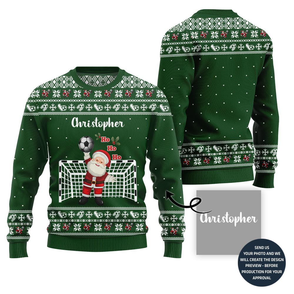 Custom Soccer Ugly Christmas Sweater With Santa