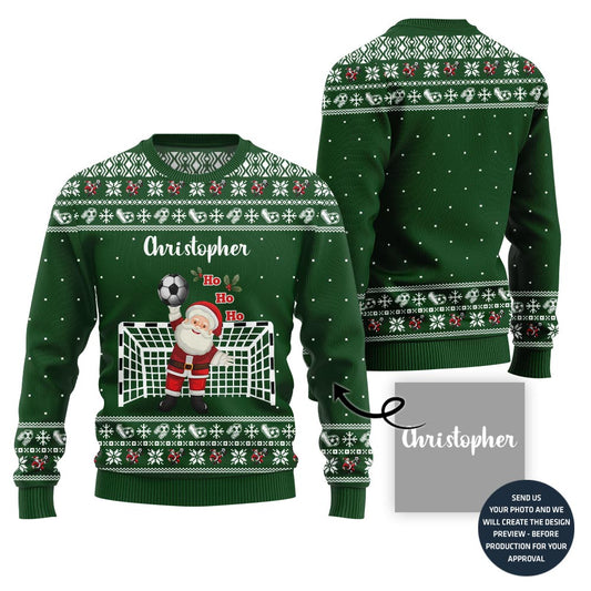 Custom Soccer Ugly Christmas Sweater With Santa