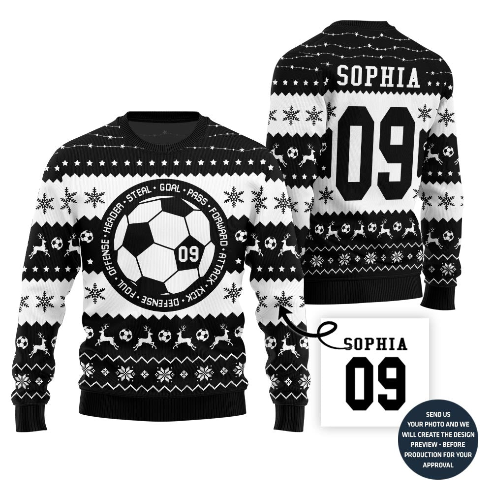 Custom Soccer Ugly Sweater With Your Name And Number