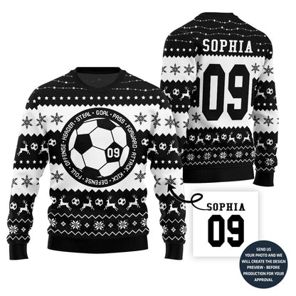 Custom Soccer Ugly Sweater With Your Name And Number
