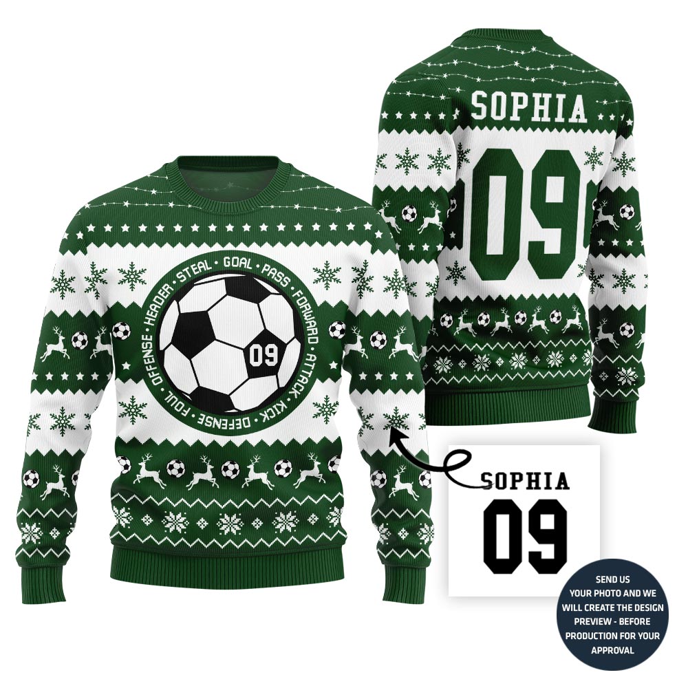 Custom Soccer Ugly Sweater With Your Name And Number