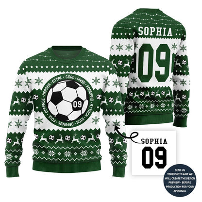 Custom Soccer Ugly Sweater With Your Name And Number