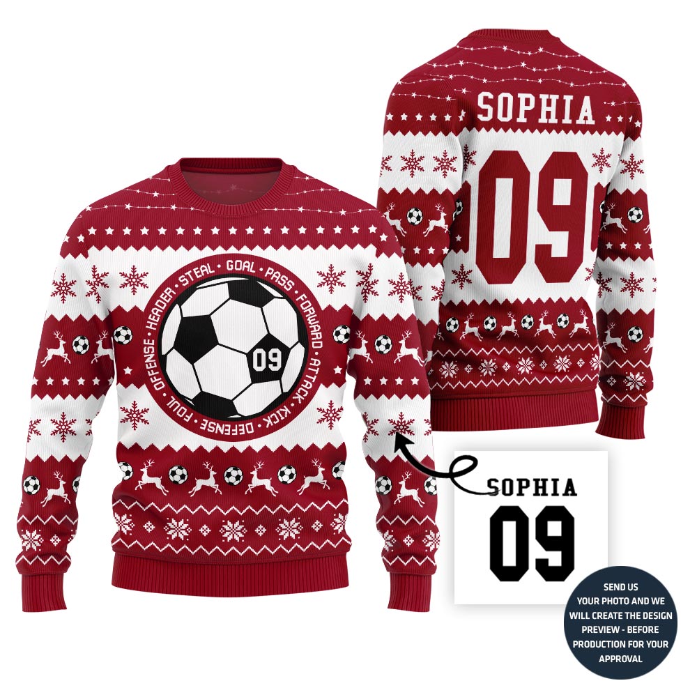Custom Soccer Ugly Sweater With Your Name And Number