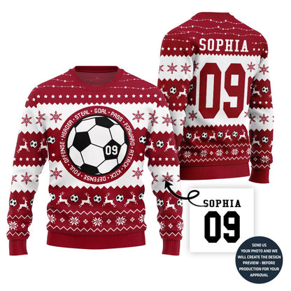 Custom Soccer Ugly Sweater With Your Name And Number