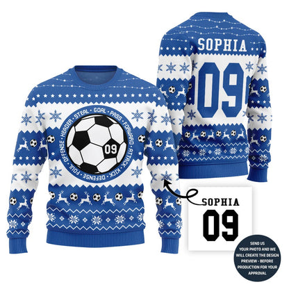 Custom Soccer Ugly Sweater With Your Name And Number