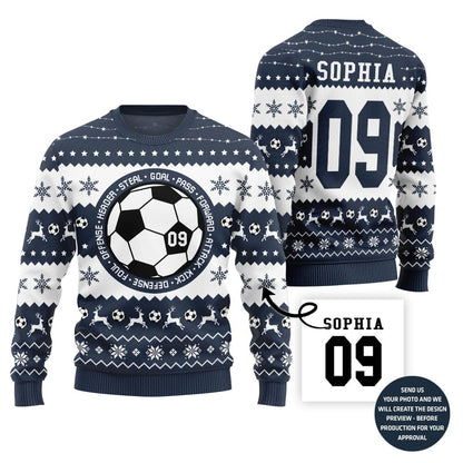 Custom Soccer Ugly Sweater With Your Name And Number