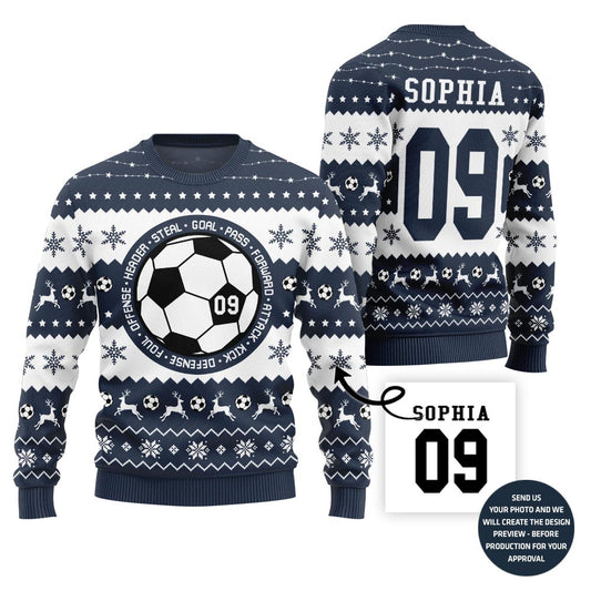 Custom Soccer Ugly Sweater With Your Name And Number