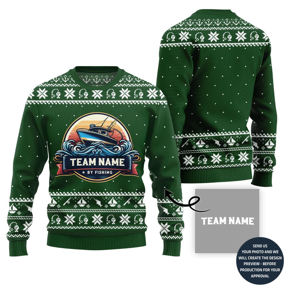 Custom Team Name Fishing Ugly Christmas Sweater