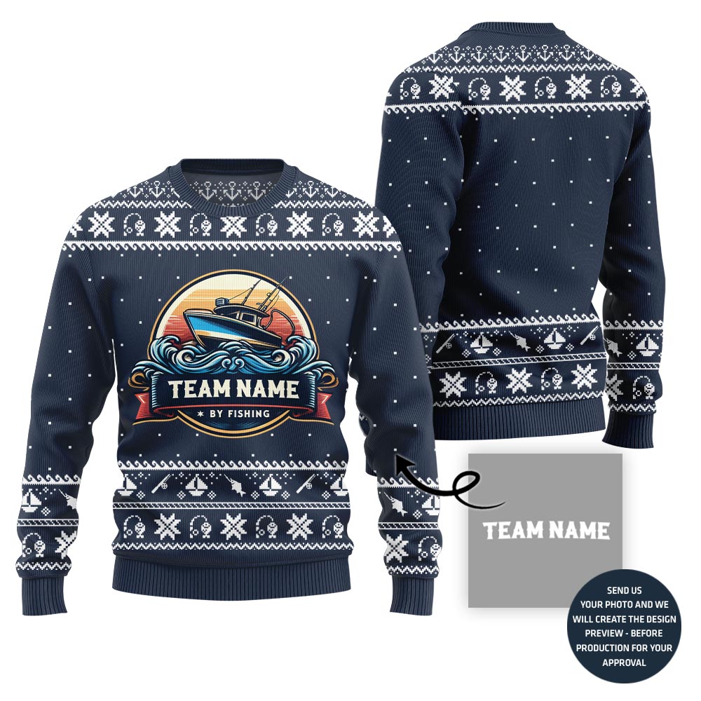 Custom Team Name Fishing Ugly Christmas Sweater