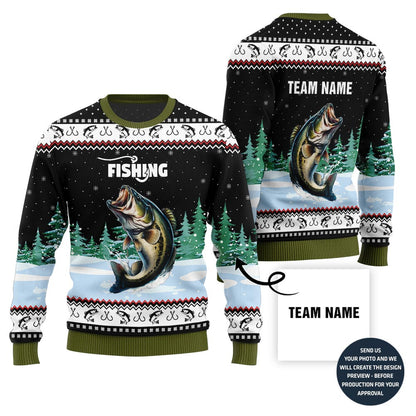 Custom Team Name Fishing Ugly Holiday Sweater