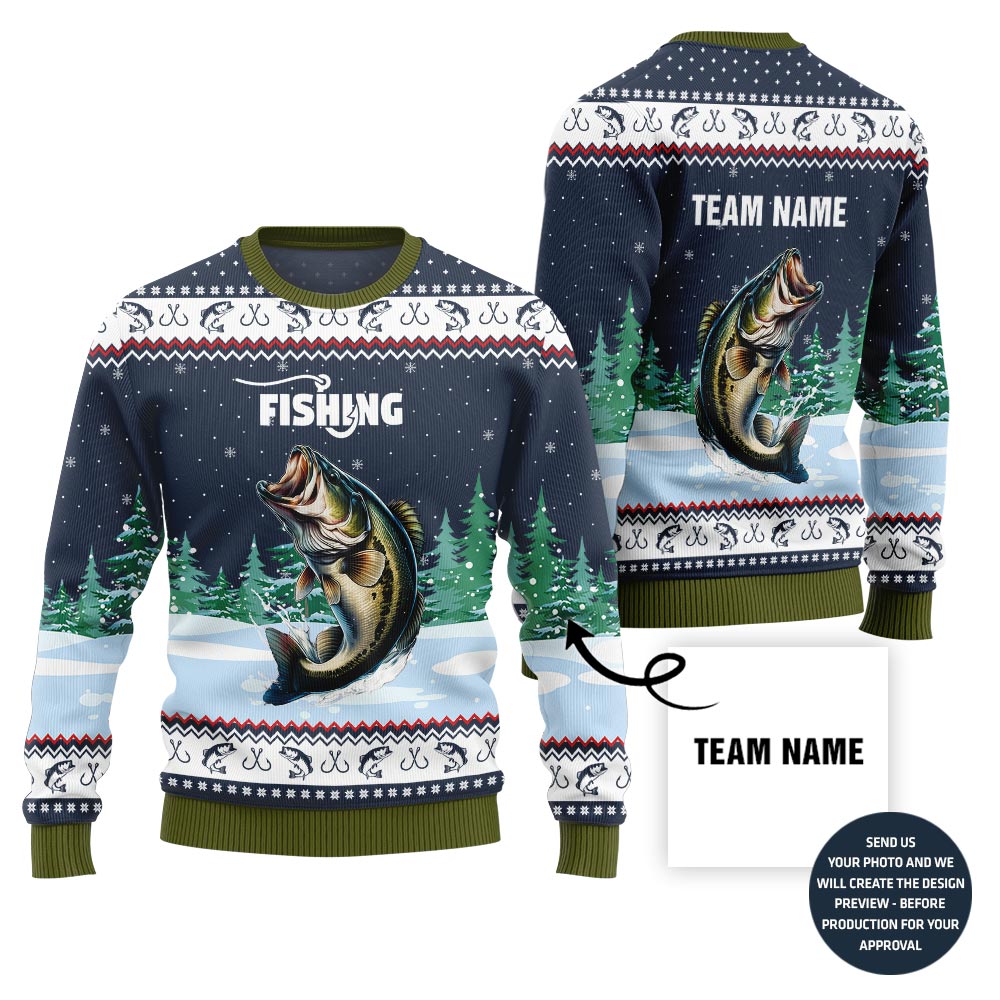 Custom Team Name Fishing Ugly Holiday Sweater