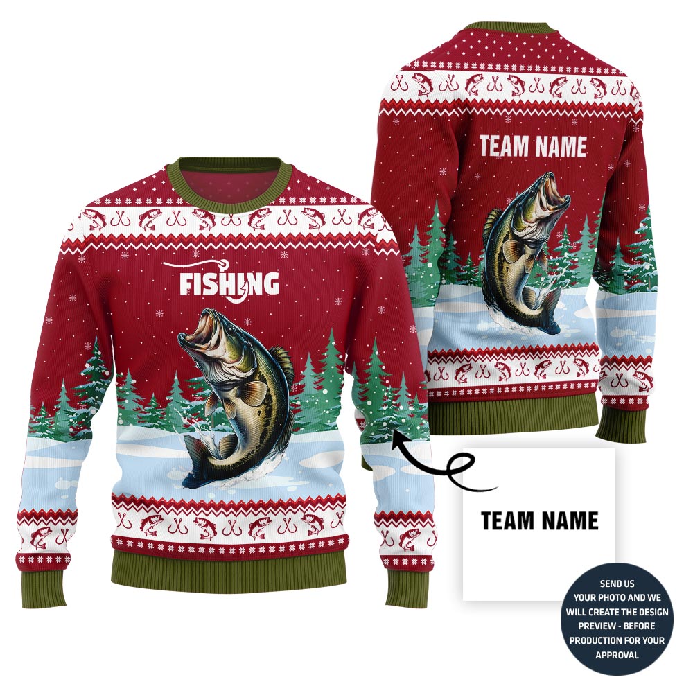 Custom Team Name Fishing Ugly Holiday Sweater