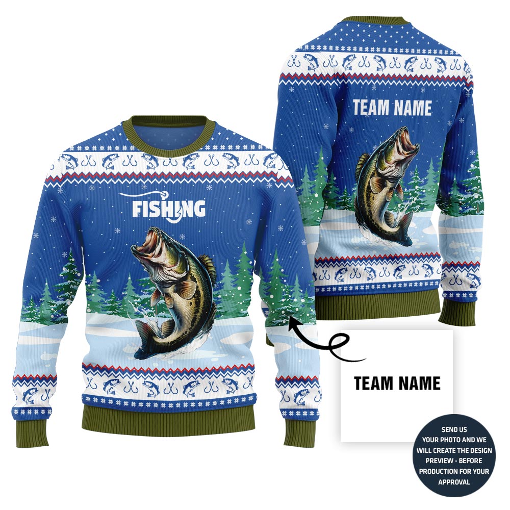 Custom Team Name Fishing Ugly Holiday Sweater