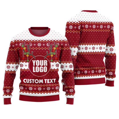 Custom Text And Logo For Business Christmas Sweater With Preview