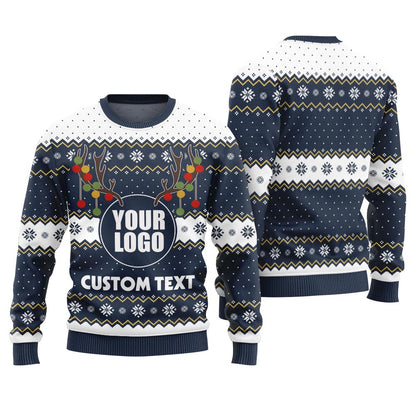Custom Text And Logo For Business Christmas Sweater With Preview