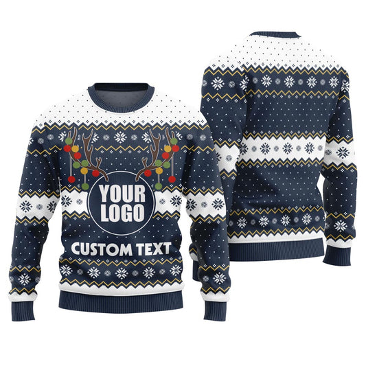Custom Text And Logo For Business Christmas Sweater With Preview