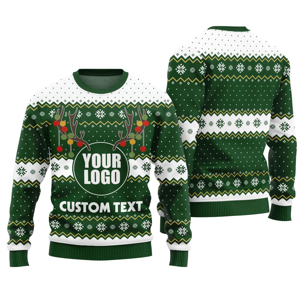 Custom Text And Logo For Business Christmas Sweater With Preview