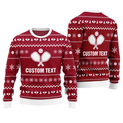 Custom Text Ugly Christmas Sweater For Pickleball Lovers