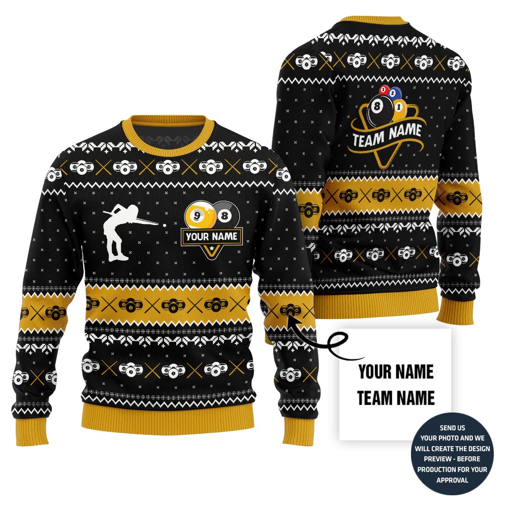 Custom Ugly Christmas Sweater For Billiards Team