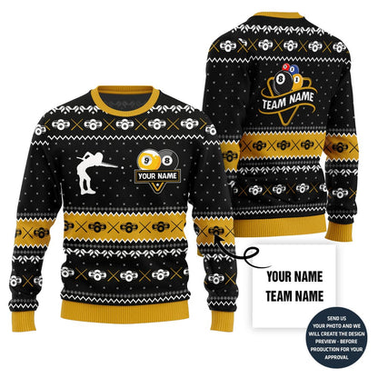 Custom Ugly Christmas Sweater For Billiards Team