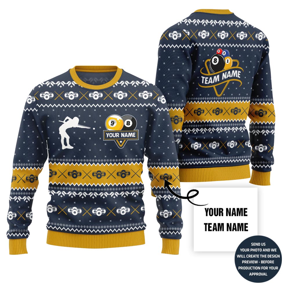 Custom Ugly Christmas Sweater For Billiards Team