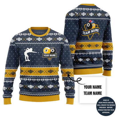 Custom Ugly Christmas Sweater For Billiards Team