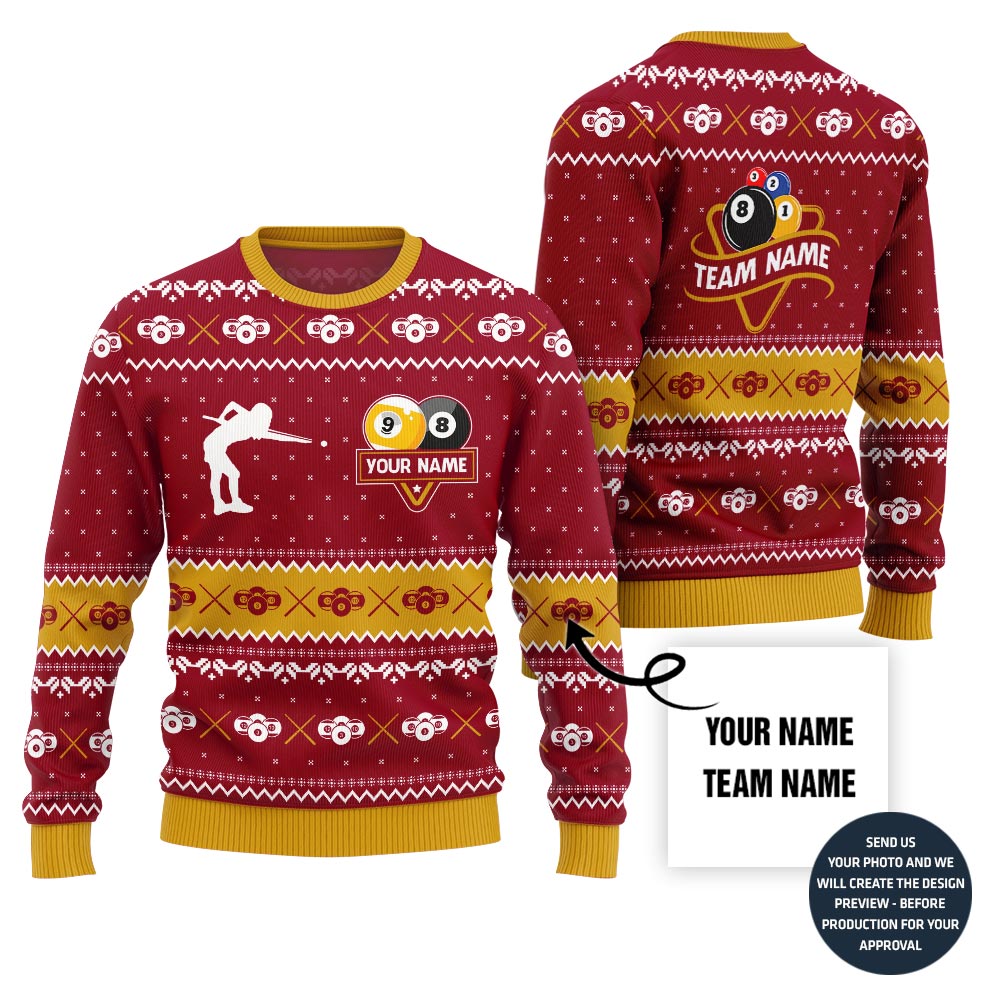 Custom Ugly Christmas Sweater For Billiards Team