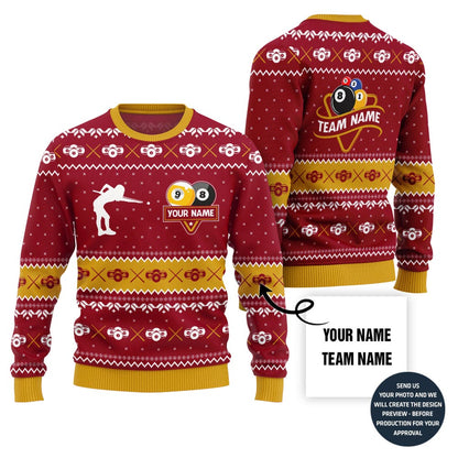 Custom Ugly Christmas Sweater For Billiards Team