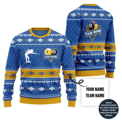 Custom Ugly Christmas Sweater For Billiards Team