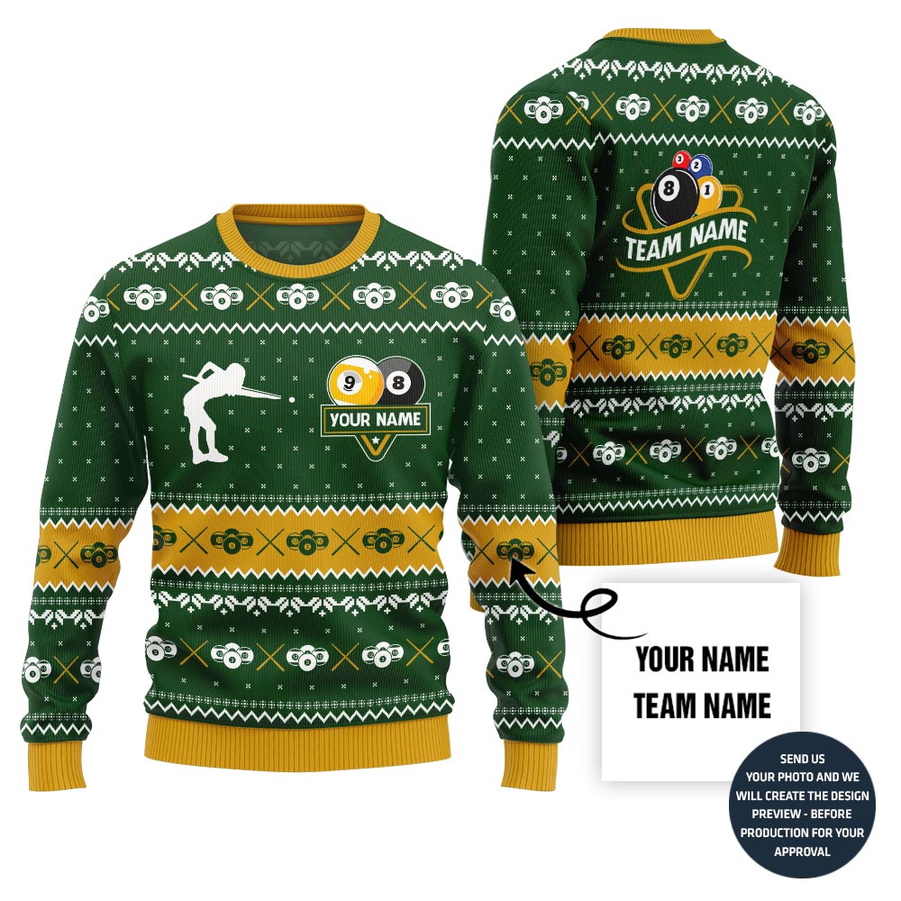 Custom Ugly Christmas Sweater For Billiards Team