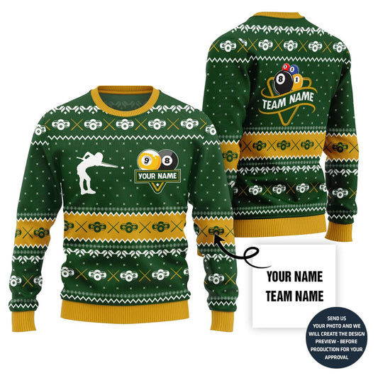 Custom Ugly Christmas Sweater For Billiards Team