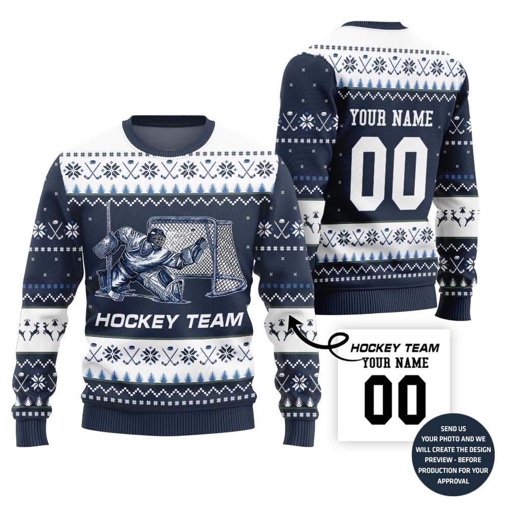 Custom Ugly Christmas Sweater For Hockey Team