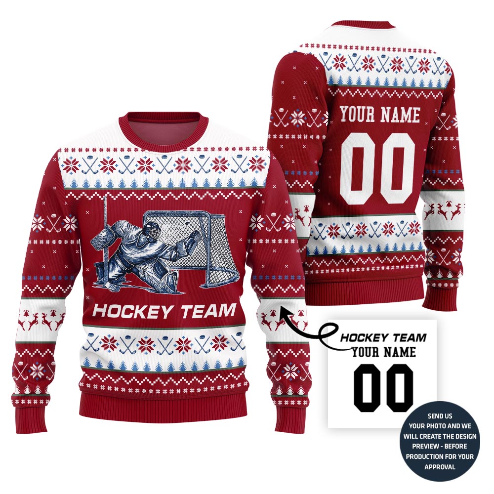 Custom Ugly Christmas Sweater For Hockey Team