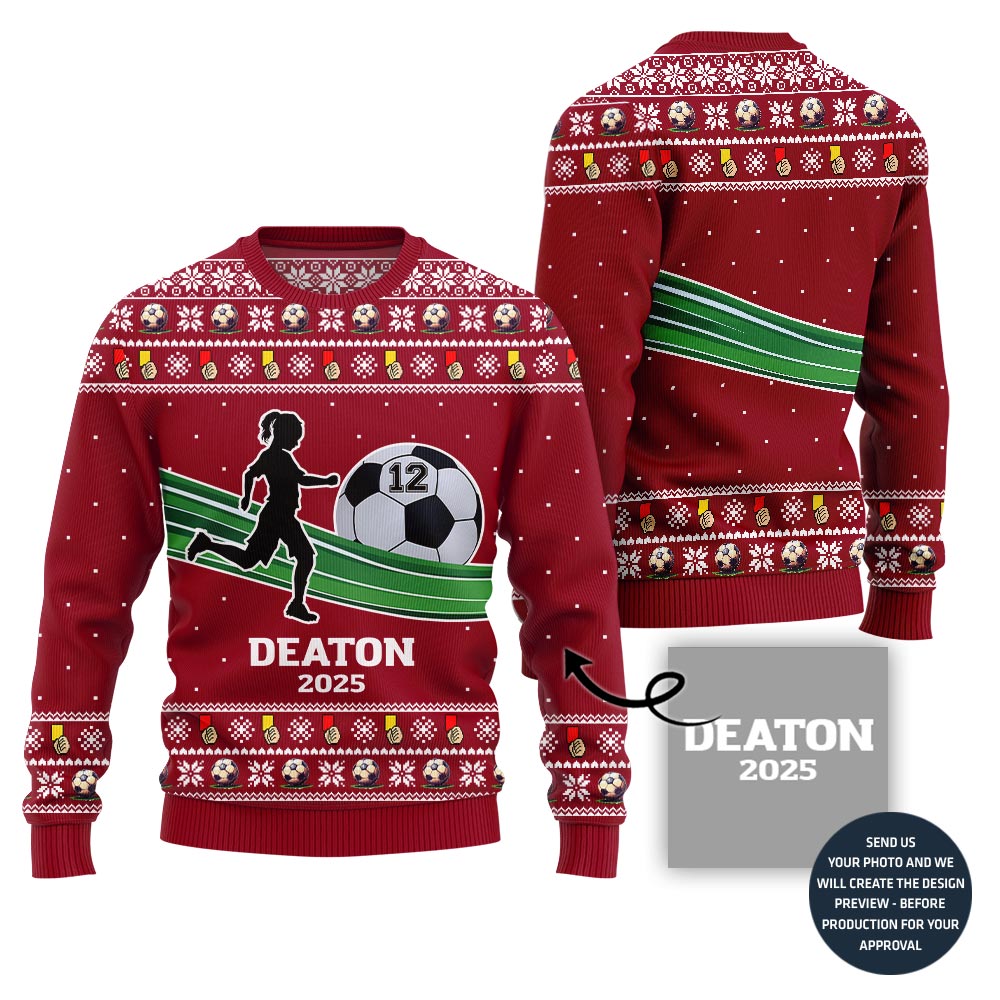 Custom Ugly Christmas Sweater For Soccer Players