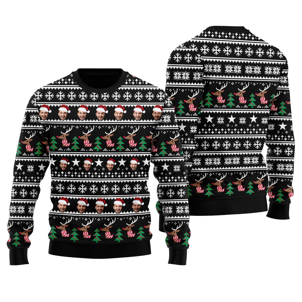 Personalized Ugly Christmas Sweater With Many Faces For Women
