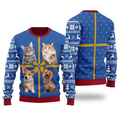 Custom Ugly Christmas Sweater With Multiple Pets For Men
