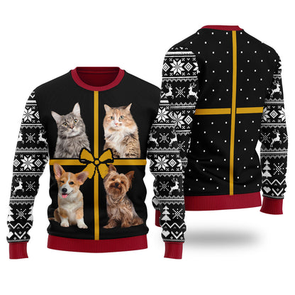 Custom Ugly Christmas Sweater With Multiple Pets For Men
