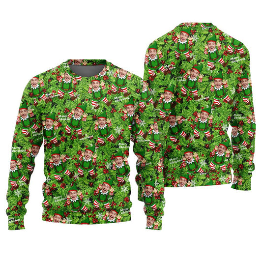 Custom Ugly Christmas Sweater With Picture Green