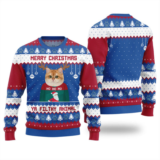 Custom Ugly Christmas Ya Filthy Animal Cat Sweater