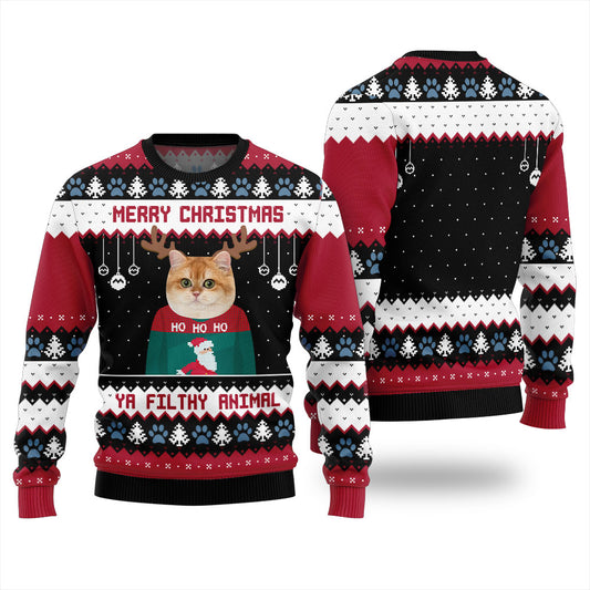 Custom Ugly Christmas Ya Filthy Animal Cat Sweater