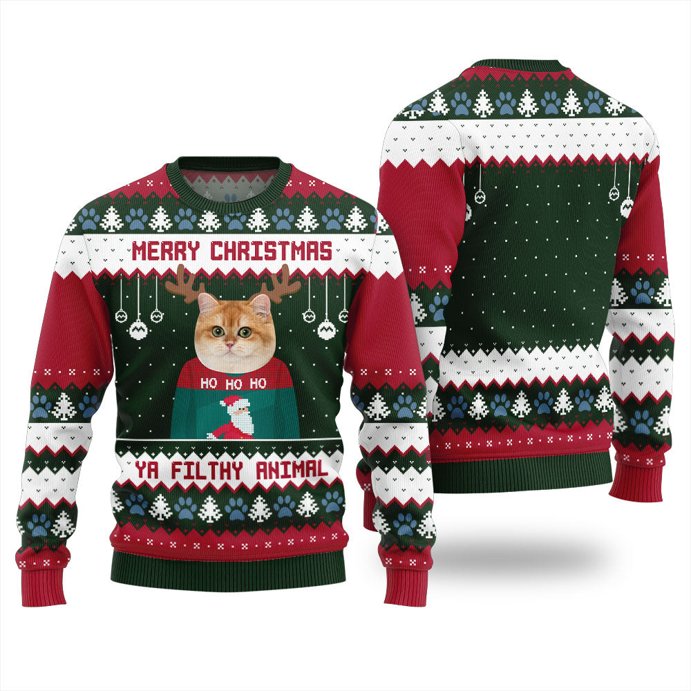 Custom Ugly Christmas Ya Filthy Animal Cat Sweater