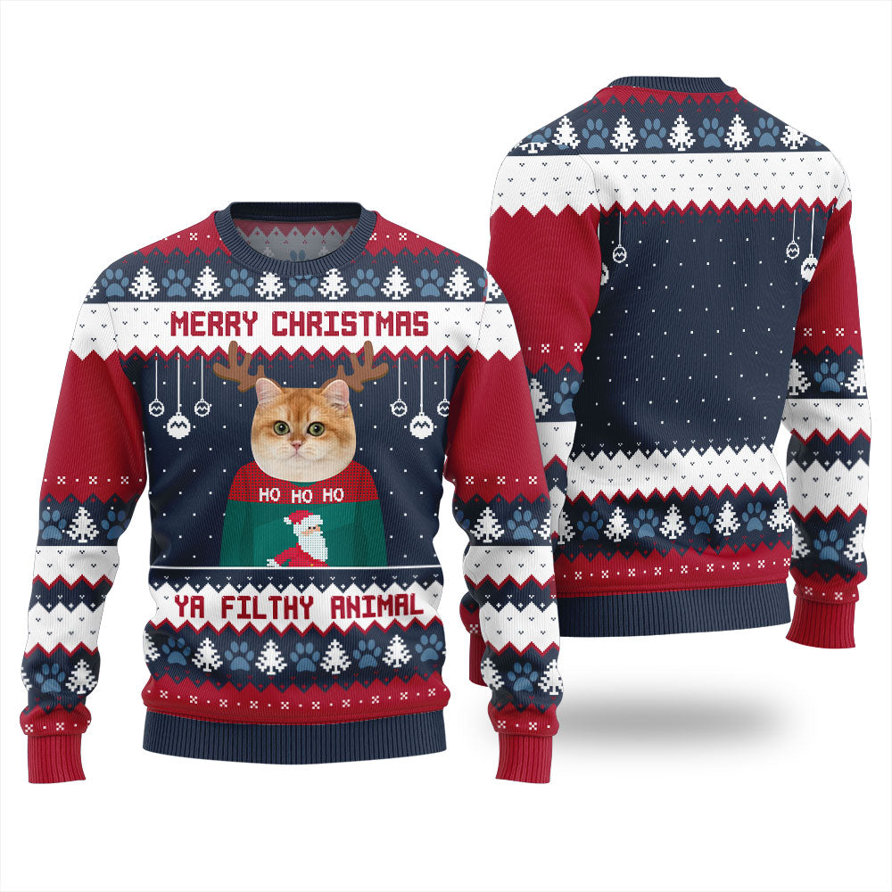 Custom Ugly Christmas Ya Filthy Animal Cat Sweater