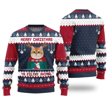 Custom Ugly Christmas Ya Filthy Animal Cat Sweater
