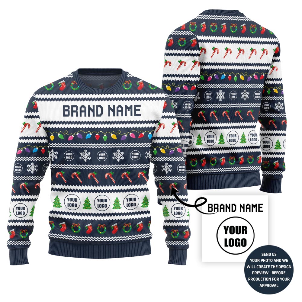 Custom Ugly Holiday Sweater With Brand Name